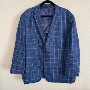 Lauren Ralph Lauren Mens 48R Blue Windowpane Unstructured Linen Blazer Wedding